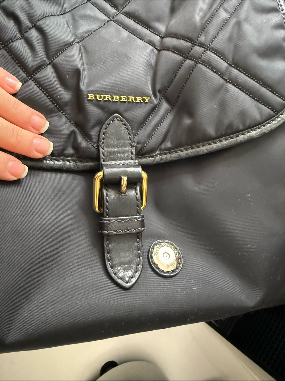 Burberry Black Quilted Nylon Baby Bag with Gold Hardware - Picture 14 of 16